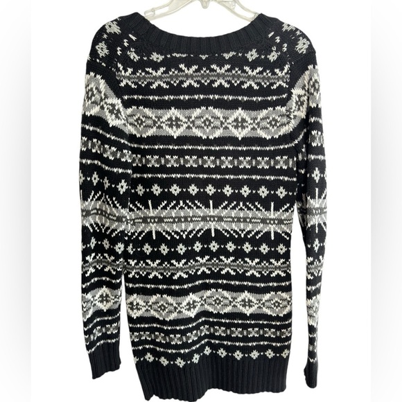 G.H. Bass Cardigan Sweater Tunic Small Deep V-neck Cotton Blend Nordic FairIsle - Picture 2 of 12